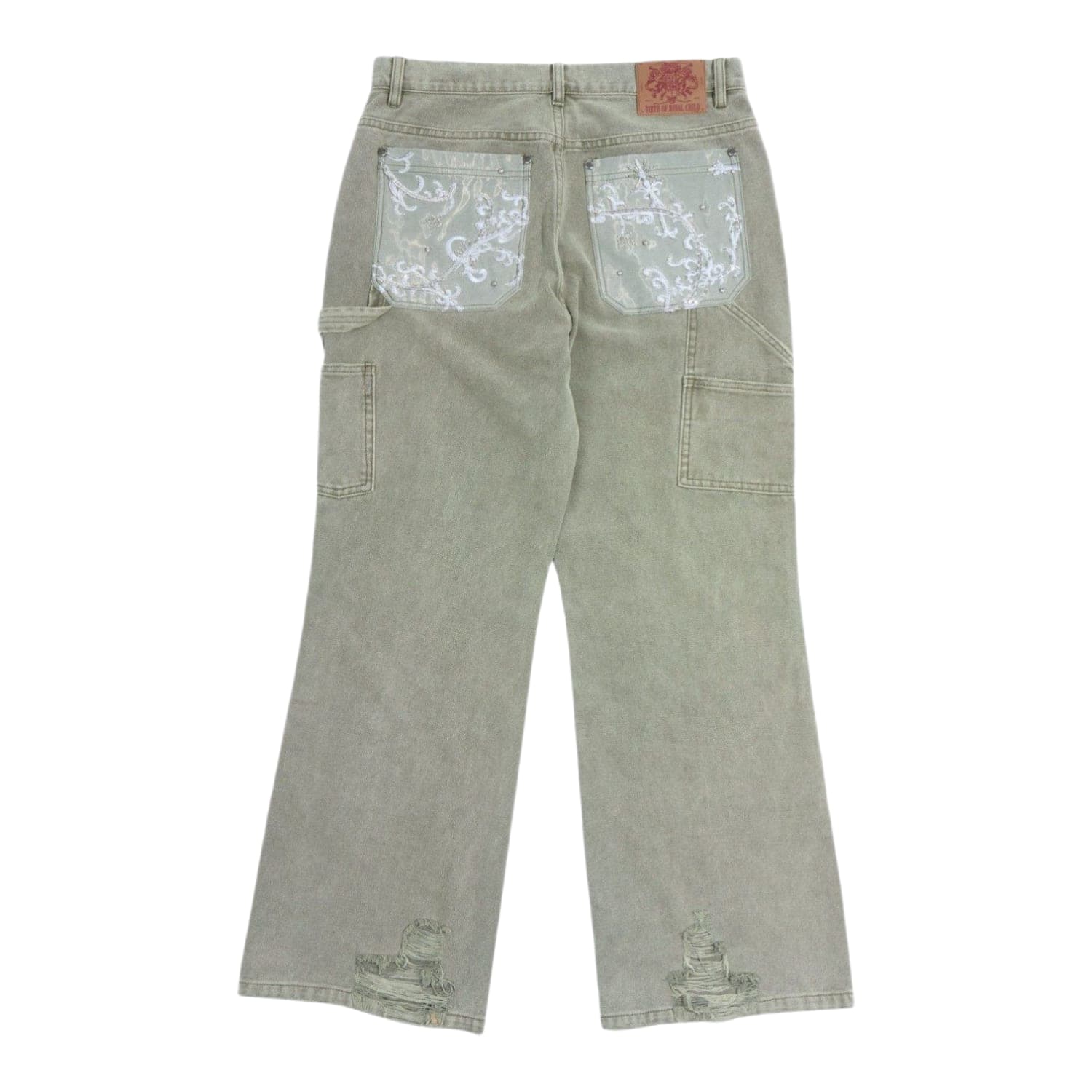 Birth Of Royal Child Beaded Embroidery Carpenter Pants Green