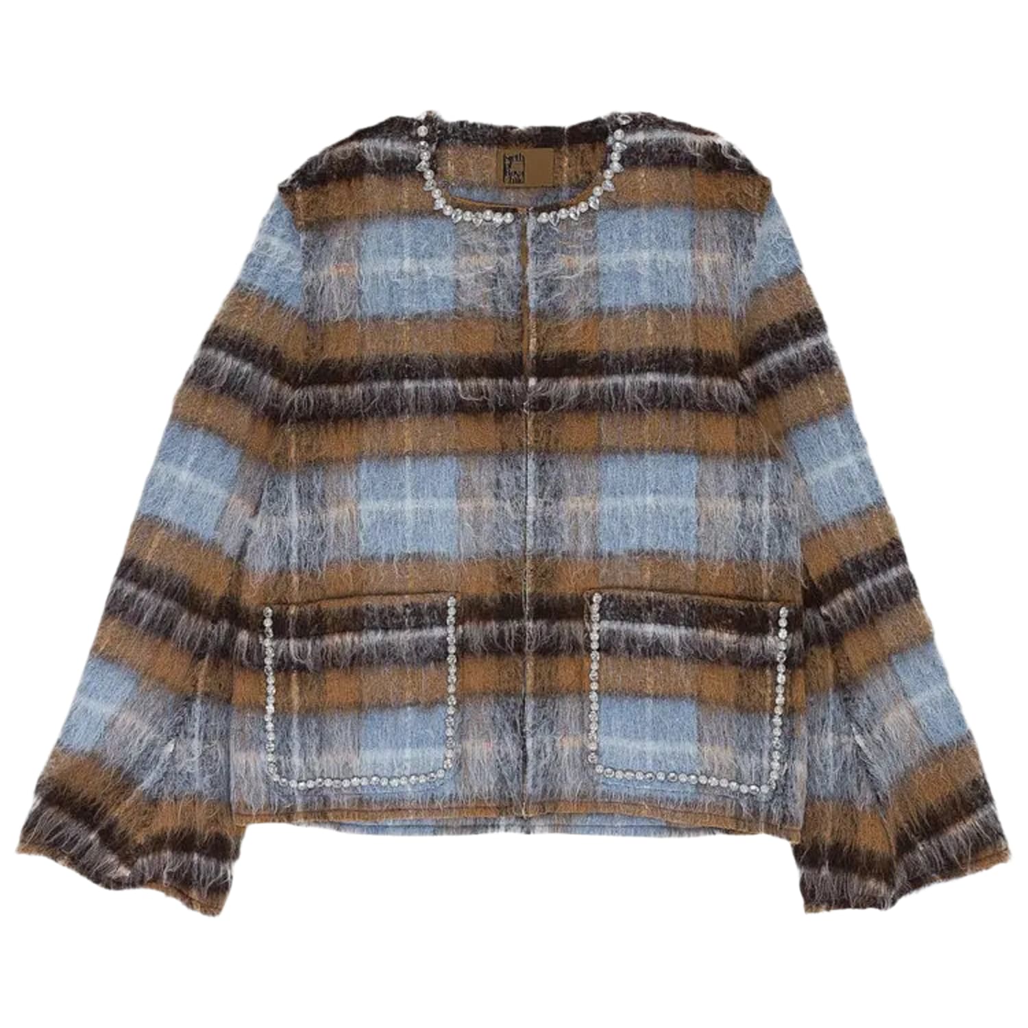 Birth Of Royal Child Rhinestone Pearl Mohair Bomber Jacket Tan